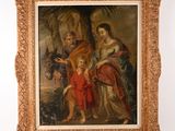 un vieux tableau représentant un homme, une femme et un enfant