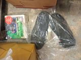 two pairs of shoes that are wrapped in plastic