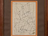 a framed drawing of a group of abstract shapes