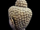 statue of the head of a person with a large head of hair