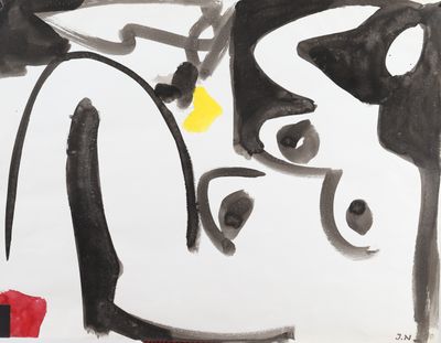 an image of a painting with black and white paint on a white background