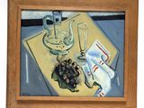a picture of a painting of grapes on a table