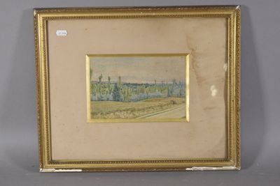 une vieille photo représentant un paysage, dans un cadre doré