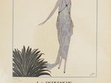 an old fashion illustration of a woman in a blue dress