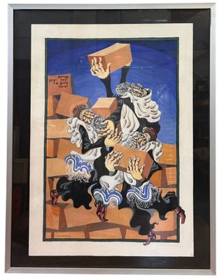 painting of a group of cats playing with a box on top of a pile of boxes