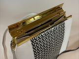 silver and gold clutch purse with chain strap