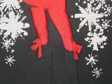an image of a child ' s drawing of a woman in a red dress