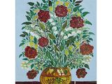 a painting of flowers in a vase on a table