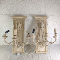 Paire d'appliques murales en bois et métal peint à trois bra… (photo 2)