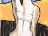 painting of a nude woman sitting on a chair with her arms up