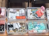 a table with many different items on it in a room