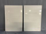 two white metal panels with the words, thermometer and thermometer on them