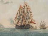 an image of a painting of two ships in the water