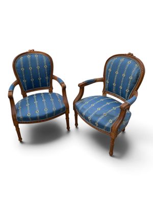 pair of antique armchairs with blue upholstered upholstered upholstered upholstered upholstered upholstered upholstered