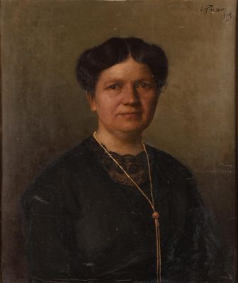 a painting of a woman in a black dress and necklace