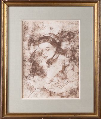 a drawing of a woman holding a baby in her arms