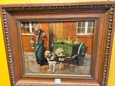 Ecole française du XXème siècle, La laitière et sa charrette à chien, 