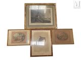 three framed pictures of a man and a horse on a white background