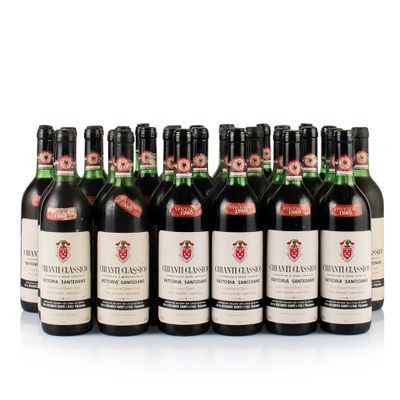 six bottles of wine are lined up in a row on a white surface