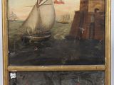 une image représentant un tableau où l'on voit un voilier sur un plan d'eau, avec un château en arrière-plan