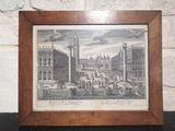 an old picture of a city with a clock tower in the background