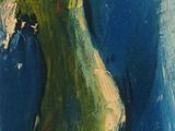 painting of a dog jumping in the air with its head in the air
