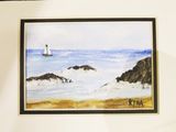 a picture of a painting of a sailboat in the ocean