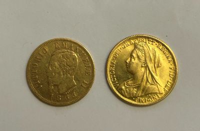 * Deux pièces or comprenant une pièce de dix lire Vittorio Emanuele 18 - Photo 1