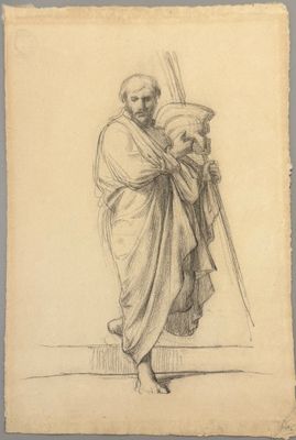 un vieux dessin représentant un homme portant une croix