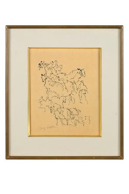 l'image d'un dessin représentant un groupe de personnes à cheval