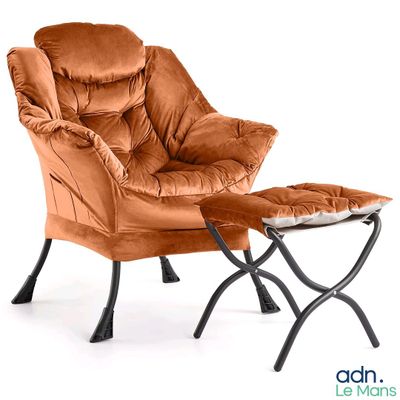 a brown chair and ottoman sitting next to each other