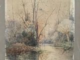 an image of a painting of a river with trees in the background
