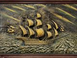 a picture of a painting of a ship in the water