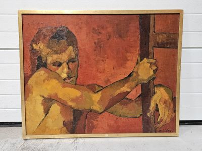 une photo d'un tableau représentant un homme tenant une croix