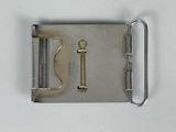 silver metal buckle with a metal pin and a metal hook