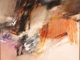 abstract painting of a horse in a field with a tree in the background