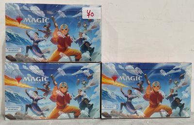 three boxes of magic the gathering board game on a white surface