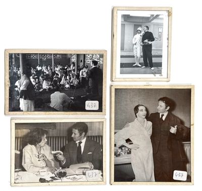 four old black and white photos of a man and woman at a table