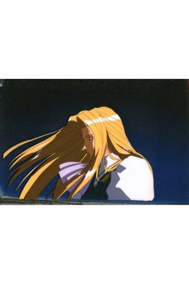 une image représentant une femme aux longs cheveux blonds, debout devant un ciel bleu