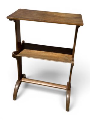 an image of a wooden table with a shelf on top of it