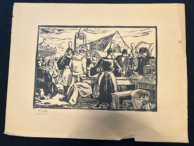 a black and white drawing of a group of people