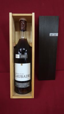 a bottle of wine in a wooden box on a red background