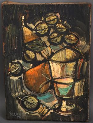 an image of a painting of a vase of flowers on a table