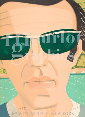 une illustration représentant un homme portant des lunettes de soleil, debout face à un plan d'eau