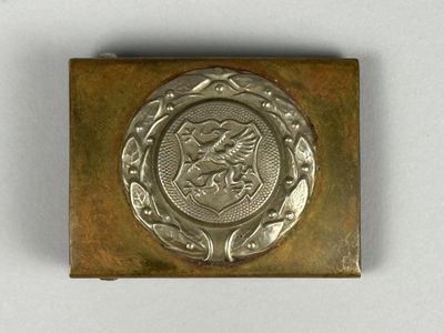 une image représentant une plaque métallique sur laquelle figure un lion