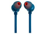 a pair of blue earphones on a white background