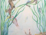 peinture d'hippocampes et d'hippocampes dans un aquarium avec des algues