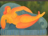 an image of a painting of a woman laying on a couch