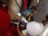 a basket with various items in it on a table