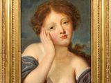 a painting of a young girl holding her hand to her face
